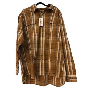 RedHead Mens Ermine Plaid Ripstop Long Sleeve Button Down Shirt Brown 2XL NEW